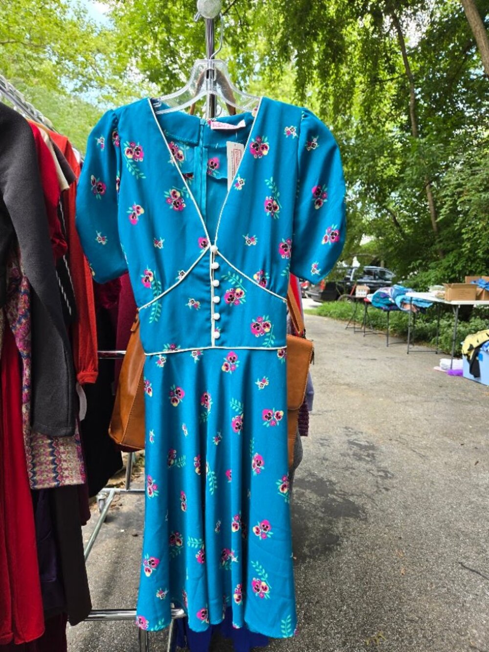 NWT Trollied Dolly ModCloth Teal Floral Retro Fit & Flare Dress L